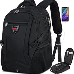 Laptop Backpack 17.3 Inch Travel Rucksack for Men with USB Charging Port Water Resistant Laptop Bags Work Backpack for School Business College Hiking Black, Black, Daypack Backpacks-image-18