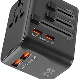 MAK 25W International Travel Charger – 5-in-1 Adapter with 2 USB-C & 2 USB-A Ports | Works in 150+ Countries | Compatible with Type A, C, G, I Plugs | Black-image-33