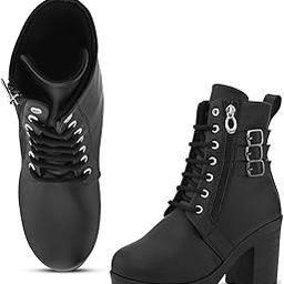Trendy Ankle Boots with Lace-Up, Zipper, and Double Buckle Design, Chunky Heel for Women & Girls-13