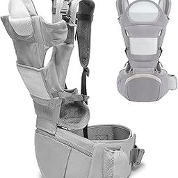 VPGS Baby Carrier with Hip Seat, 6 in1 Toddler Carrier for Dad and Mom, Ergonomic Baby Carrier Newborn to Toddler 0-36 Months, Front and Back Baby Hip Carrier Adjustable Removable-image-49