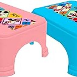 Homestic Disney Mickey Minnie Print Square Plastic Bathroom Stool, Adults Simple Style Stool Anti-Slip with Strong Bearing Stool for Home, Office, Kindergarten (Set of 2,-image-70