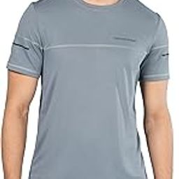 Men's Slim Fit Crew Neck Half Sleeve Self Design Textured T-Shirt, SPF 50+, Odour Free and Quick Dry-image-85