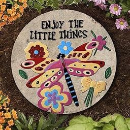 Rigufu Welcome Friends Garden Stone, Dragonfly Garden Décor, Flowers Stepping Stone, Decorative Stone for Grandma Mom Sister Nana's Garden (Enjoy The Little Thing) - TXH-image-0