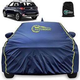 Autobirsa Waterproof Car Body Cover for Hyundai Venue All Models 100% All Weather Proof with Mirror & Antenna Packet & Full Bottom Elistic, Triple Stitching with 100% Nail Proof Cover Navy Blue-29