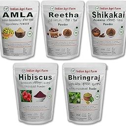 Iagrifarm Pack of 5 Amla, Reetha, Shikakai, Bhringraj, Hibiscus Powder / 250 g Each/Natural/Combo Pack-image-90