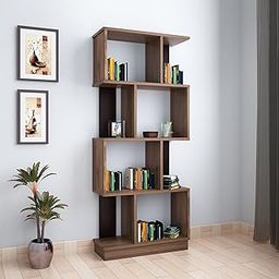 '@home by Nilkamal Book Shelf | Checkers Engineered Wood 4 Tier Open Bookshelf | 1 Year Warranty | Book Shelf for Home Library, Book Shelf for Home, Book Shelf for Wall, Book Shelf for Home Decor, 8 Shelves (Classic Walnut)-14