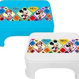 Homestic Disney Mickey Minnie Print Square Plastic Bathroom Stool (Set of 2, Blue & White) -HS_35_KUBMART17739-image-62