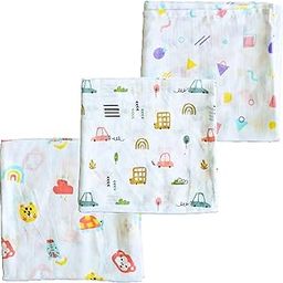 Snowy Hug Baby Swaddle 100cm x 100cm – Muslin Cotton, Baby Towels Newborn, Muslin Swaddle for Newborn (Pack of 3) (Animal,Geometry,Car(Pack of 3))-image-48