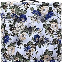 Kuber Industries Square Chair Pad|Comfortable Flower Design Seat Cushion|Soft Cotton Pillow Filler for Seating,Meditation,Yoga,Living Room (White)-20