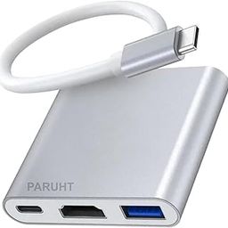 PARUHT USB to USB Adapter, USB Type-C 3.1 Male to Female 4K HDMI/USB3.0/USB-C PD 3 in 1, Grey, U2U31-19