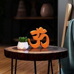 NUKKAD TALES Om Orange Showpiece Home Decor Items Living Room Decoration Items Book Shelf Decor Birthday Gift Items Religious Decoration Item (5 x 5.80 inch) Engineered Wood-image-78