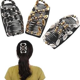 Melodio 3-Pack Beaded Magic Hair Combs for Women – Double Stretch Comb Clips for DIY Hairstyles, Handmade Elastic Hairpins for Ponytails, Buns, and Updos-image-13