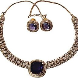 stunning look, western style, antique gold polish,cz lavender stone and ad studed choker set-image-90