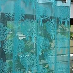 OuTVEEN Polyester Beautiful Decorative Tree Design Heavy Tissue Net Pack of 2 Pecs Curtains || Dark Aqua Color || 9 Feet Long Door Curtains-image-61