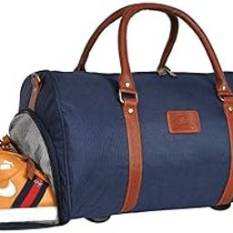 27 Cm Canvas Weekender Travel Duffle Luggage Bag with Detachable Shoulder Strap Separate Shoe Laundry Compartment for Men & Women Blue-image-29