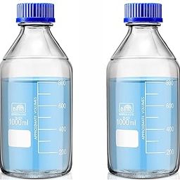 Bello Borosilicate Glass reagent bottle 1000ml with leak proof Blue Screw Cap pack of 2 for glassware wide mouth chemical bottles for lab, laboratory, kitchen and professional use-25