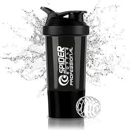 Zyro Spider Gym Shaker Bottle with Stainless Steel Mixer Ball | Leak-Proof Protein Shaker with 500 ml | Gym, Workout & Travel Bottle for Men & Women| Black| For Men & Women pack of 1-image-98