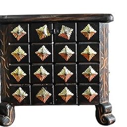 Banjara Market Vintage Wooden Wall Shelf with Gold Floral Accents, Grid Display Storage, Black-image-89