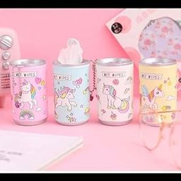 Economical Store 91Pack of 2 Kids Unicorn Mini Wet Wipes Tin Shape Mini Portable Tissue Can for Cleaning Face Body for Kids Women and Men 60PCs Wet Wipes For Outdoor, Office, Travel, Kids School Used-3