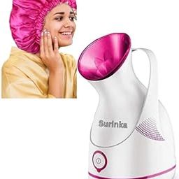 Surinka Steamer for Cold & Cough | Vapourizer & Steamer for Face steam | Steam Inhaler & Vaporizer Machine with Nano-Ionic Technology | UV Steam Sterilization | Fast Mist in 50sec | Home Sauna Spa With Pink Silk Hair Cap for Sleeping-10