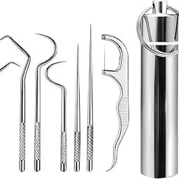 AASHONEE 7-in-1 Teeth Braces Cleaner Tool Kit Reusable Stainless Steel Dental Picks with Aluminum Case for Travel, Camping & Oral Hygiene-image-70