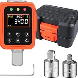 1/2" Drive Digital Torque Adapter-(12.5-250.8 Ft-lb/18-340 Nm) ±2% Accuracy, Color LCD Display with Buzzer & LED Flash Alerts, 1/4" & 3/8" Adapters for Automotive and Motorcycle Torque Calibration-24