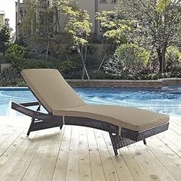 Mymigos Set of 1 Outdoor Patio Wicker Chaise Lounge, Sun Lounger with Removable Cushions for Poolside, Backyard, Garden (Dark Brown and Beige)-image-46