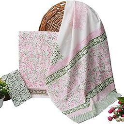 Woman's & Girls Pure Cotton Hand Block Print Unstitched Suit Sets With Cotton Dupatta (Pink & White)-picture-23