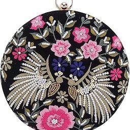 Black sparrow design embroidery round clutch II Women's Traditional Designer Clutch For Women & Girls II EMBROIDERED CLUTCHES-image-51