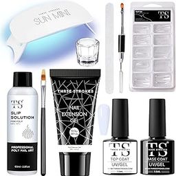 Poly Nail Gel Extension Kit,10 IN 1 UV Nail Lamp, Builder Gel, Slip Solution, Clear polygel, Gel Brush, Spatchula, Dappen dish, 60ML Slip solution, Top Coat Base Coat , Tips Nail Art Kit (10 IN 1 KIT) (MILKY WHITE, 10 IN 1 KIT)-image-40
