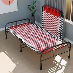 LAMPOC Foldable Bed Frame Portable Folding Bed Single Cot Bed Bed of Iron Bed Trundle Bed for Adults Niwar Bed Charpai/Khatiya Floor Bed for Sleeping (3x6 feet) (RED)-image-99