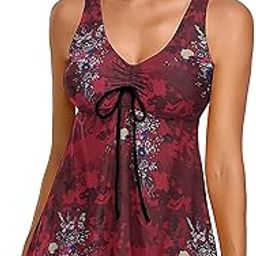 Vintage Tie Dye Tankini Swimsuits for Women Floral Tummy Control Two Piece Bathing Suits Tank Top with Boyshorts Medium-image-14