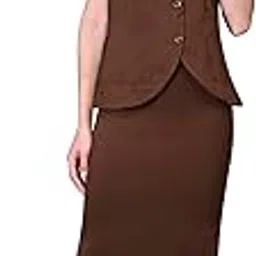 fnocks Women's 2 Piece Outfit Skirt Blazer Suit Set/Office Work Outfit Collarless Blazer-picture-28