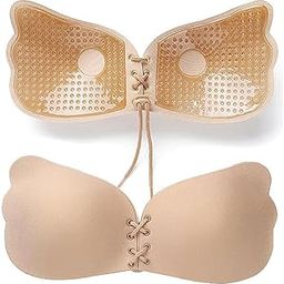 Women's & Girl's Strapless Push Up Wire Free Stick On Invisible Bra (Sizes 32 to 36) Beige-picture-36