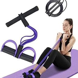Pull Reducer Training Bands 4 Tubes+(1 Pencil Skipping Rope Free) Yoga Pedal Puller Resistance Band, Natural Latex Tension Rope for Abdomen/Waist/Arm/Leg Stretching Slimming Training. (Multicolour)-0