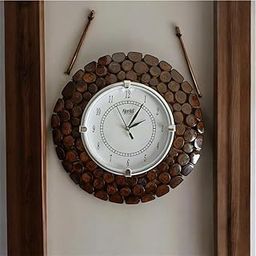 Rustic Wall Clock with Wooden Frame, Round Analog Display Brown, Clock for Living Room Stylish Latest Clock, Stylish,-45