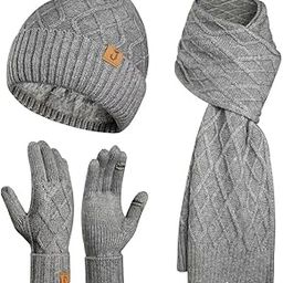 Winter Beanie Warm Hat Long Scarf Touchscreen Glove Set with Fleece Lined Skull Caps Neck Warmer Scarves for Men&Women-image-89