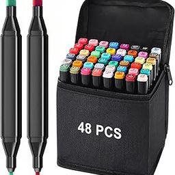 Parssufy 48 Pcs Dual Tip Alcohol Markers Set, Non-Toxic Art Supplies For Kids & Adults, Books Pen With Carry Case Set Colour Broad Drawing Sketching (48), Multicolor-image-32