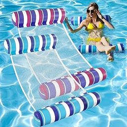 2 Pack Pool Floats Adult - 4-in-1 Pool Floats Hammock, Drifter, Lounge Chair, Saddle, Multi-Purpose Inflatable Non-Stick PVC Material Pool Float for Adult Vacation-11
