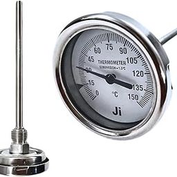 "Ji" Japsin Instrumentation Temperature Gauge, Bimetal Dial Thermometer, 2 1/2" Dial, Range 0 to 150°C, 6" Long Stem, Direct Mounting Back Entry, 1/2" BSP (M) Connection, SS Case & SS Wetted Parts-16