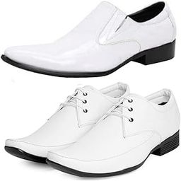 Relaxed Trendy Formal Shoes/Party Shoes/ 2 Shoes Combo with Free Belt for Men and Boys (BAZAAR8906_VTR-401-Wht) Multicolor-image-105