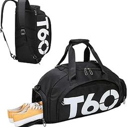 Polyester 22 Cms Multi Purpose T60 Travel Duffle Bag Lightweight Waterproof Backpack Carry Luggage Bag with Shoe Compartment (Black)-image-77