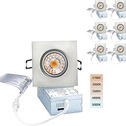 Canless Rotatable-spotlight Recessed Gimbal Light - POPANU 5 CCT Adjustable 9 Inch Eye Dimmable Recessed Light with Junction Box, 8W, Brushed Nickel Square Finish, 6P-picture-28