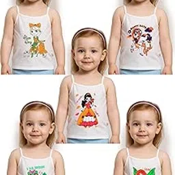 inner element Girls White Camisole with Cute Girly Prints | 100% Combed Cotton & Biowashed Comfort Pack of 5-picture-32