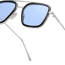 Vintage Square Blue Tinted Sunglasses for Men & Women – Retro Metal Frame UV400 Protection Eyewear – Lightweight Fashion Shades-image-51