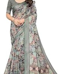 Women's Cotton Linen Print Saree with Blouse Piece – Soft, Breathable, Lightweight Fabric Perfect for Office, Casual & Summer-image-50