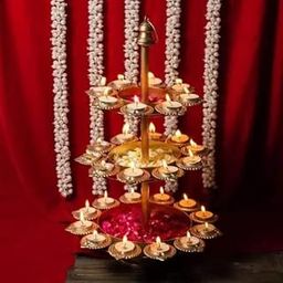 Creative Lamps Iron Urli Diya Candle Stand, Traditional Decorative Oil Lamp Holder (Diya Stand 3 Layer)-image-84