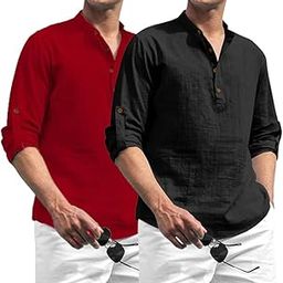 Men's Slim Fit Pure Cotton Short Full Sleeve Kurta Pack 2-image-14