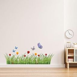 CVANU Grass & Beautiful Butterfly Self-Adhesive Vinyl Wall Sticker for Wall Decoration (16inX40in)_S257-image-69