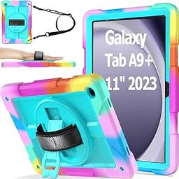 AVAWO Case for Samsung Galaxy Tab A9+ Plus 11 Inch with 360° Swivel Handle Strap Cover with Lanyard, Colorful Teal-image-15